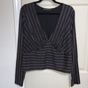 NWT FTF Rainbow Metallic Stripe Long Sleeve Top Size 3 Y2K Disco Festival USA